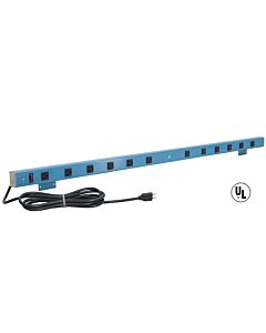 Aluminum Plug Strip Back Mounted with Lighted Switch - 16 Outlets - 15-Amps