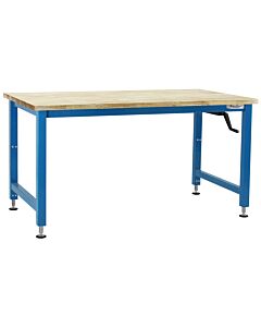 Adams Series Workbench Manual Hydraulic Lift with 1" Thick 100% Lacquered Butcher Block Top 16 Stroke