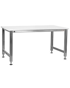 Kennedy Series Workbench, Electric Hydraulic Lift 16 Stroke with Stainless Steel Frame and Cleanroom Laminate Top - Round Front Edge.