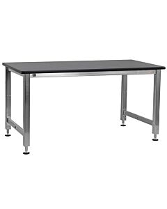 Kennedy Series Workbench, Electric Hydraulic Lift 16 Stroke with Stainless Steel Frame and Black Phenolic Resin 1" Thick Top - Round Front Edge.