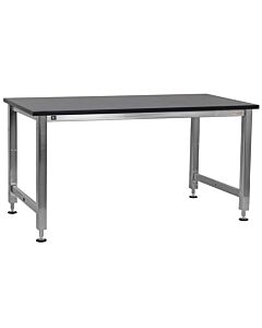 Kennedy Series Workbench, Electric Hydraulic Lift 12 Stroke with Stainless Steel Frame and Black Phenolic Resin 1" Thick Top - Square Cut Edge.