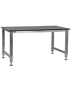 Kennedy Series Workbench, Electric Hydraulic Lift 12 Stroke with Stainless Steel Frame and Black Phenolic Resin 3/4" Thick Top - Square Cut Edge.