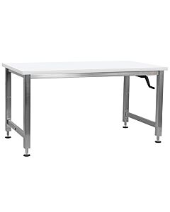 Kennedy Series Workbench, Manual Hydraulic Lift 16 Stroke with Stainless Steel Frame and Cleanroom Laminate Top - Square Cut Edge.