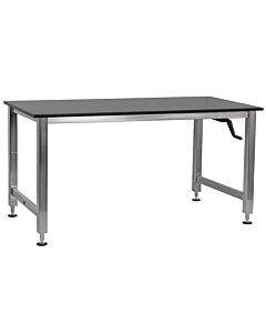 Kennedy Series Workbench, Manual Hydraulic Lift 16 Stroke with Stainless Steel Frame and Black Phenolic Resin 3/4" Thick Top - Round Front Edge.